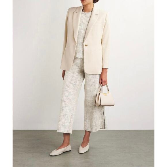 ME+EM Tweed Wide-Leg Tweed Cream and Black Crop Pants Size 6 - Picture 1 of 12